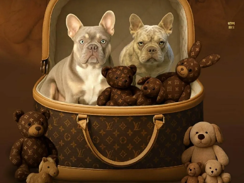 Deux bouledogues français exotiques de couleur Isabella Tan Newshade et Isabella Tan Newshade merle 