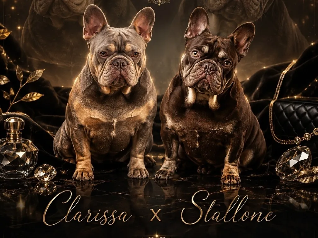 Bouledogue français exotique de couleur Rojo Tan et une femelle bouledogue français exotique de couleur Isabella Tan orange 